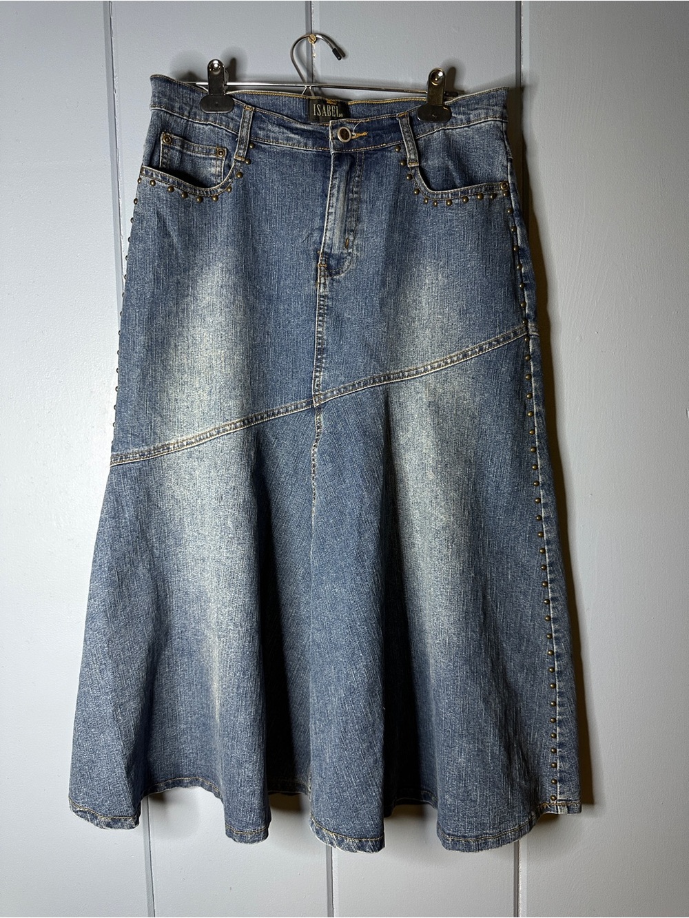 Isabel Distressed Blue Denim A-Line Skirt 8P